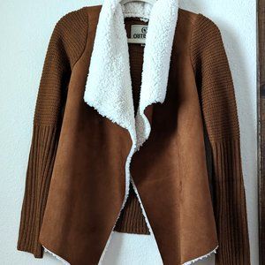 Outback Trading Co. Suede and Knit Sherpa Sweater Jacket